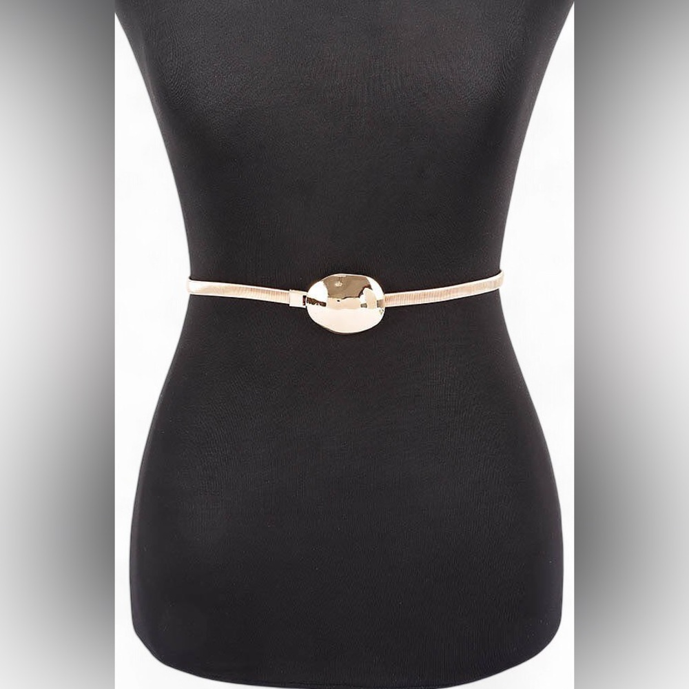 Metallic Oval Metal Waist Statement Belt (Gold or Silver)